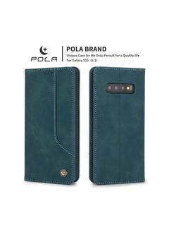 بولا جراب لهاتف Samsung Galaxy S10، غطاء مغناطيسي فاخر من الجلد الصناعي باللون الأزرق  - Image 2