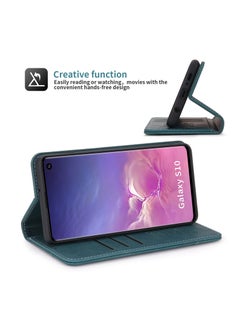 بولا جراب لهاتف Samsung Galaxy S10، غطاء مغناطيسي فاخر من الجلد الصناعي باللون الأزرق  - Image 4