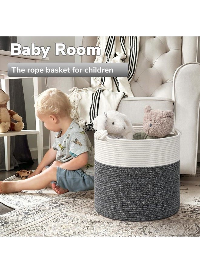 Goodpick Baby Toy Basket, Small Laundry Basket for Clothes 15 x 14.2 Inches, Soft Storage Basket, Rope Basket for Blanket, Nursery Basket for Storage, Grey - Image 2