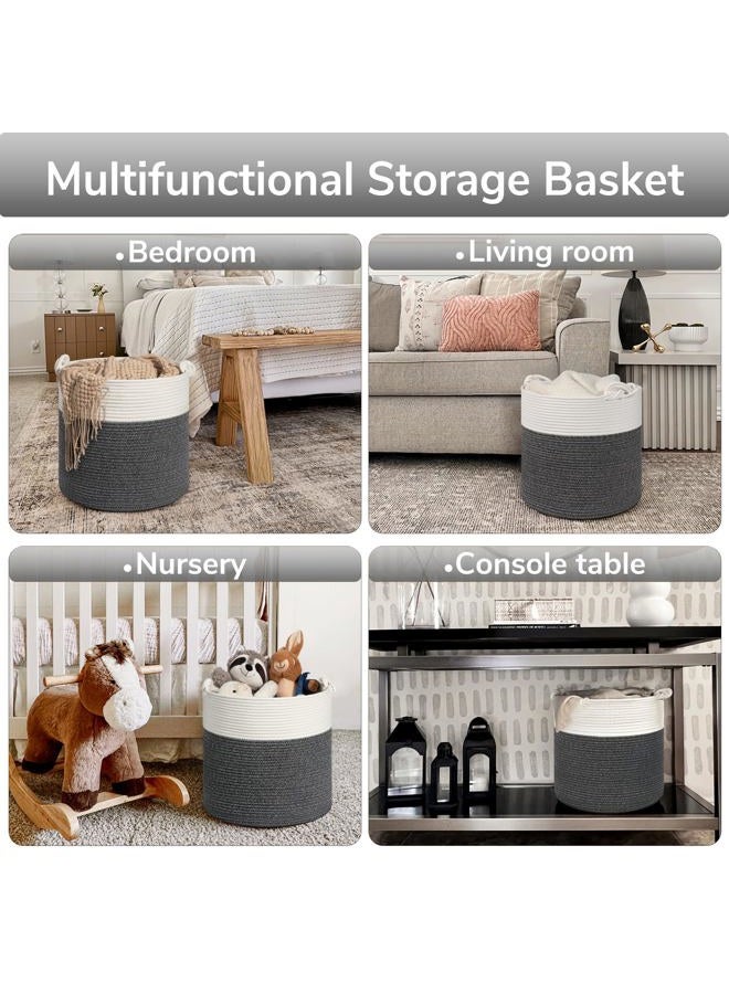 Goodpick Baby Toy Basket, Small Laundry Basket for Clothes 15 x 14.2 Inches, Soft Storage Basket, Rope Basket for Blanket, Nursery Basket for Storage, Grey - Image 4
