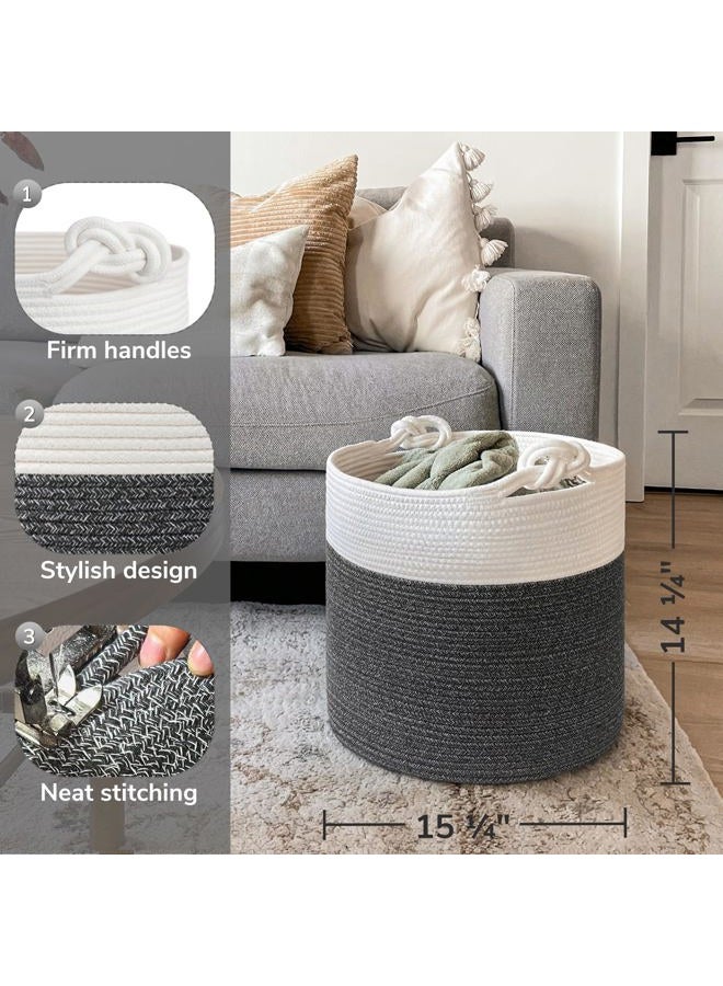Goodpick Baby Toy Basket, Small Laundry Basket for Clothes 15 x 14.2 Inches, Soft Storage Basket, Rope Basket for Blanket, Nursery Basket for Storage, Grey - Image 3