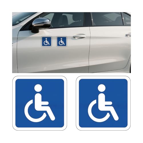 FALVFUN Car Handicap Parking Sign 2PCS Reflective Magnetic Vehicle Disabled Parking Access Symbol Sticker Waterproof Automotive Handicap Stop Signs Universal for SUV RV Truck Square - Image 1