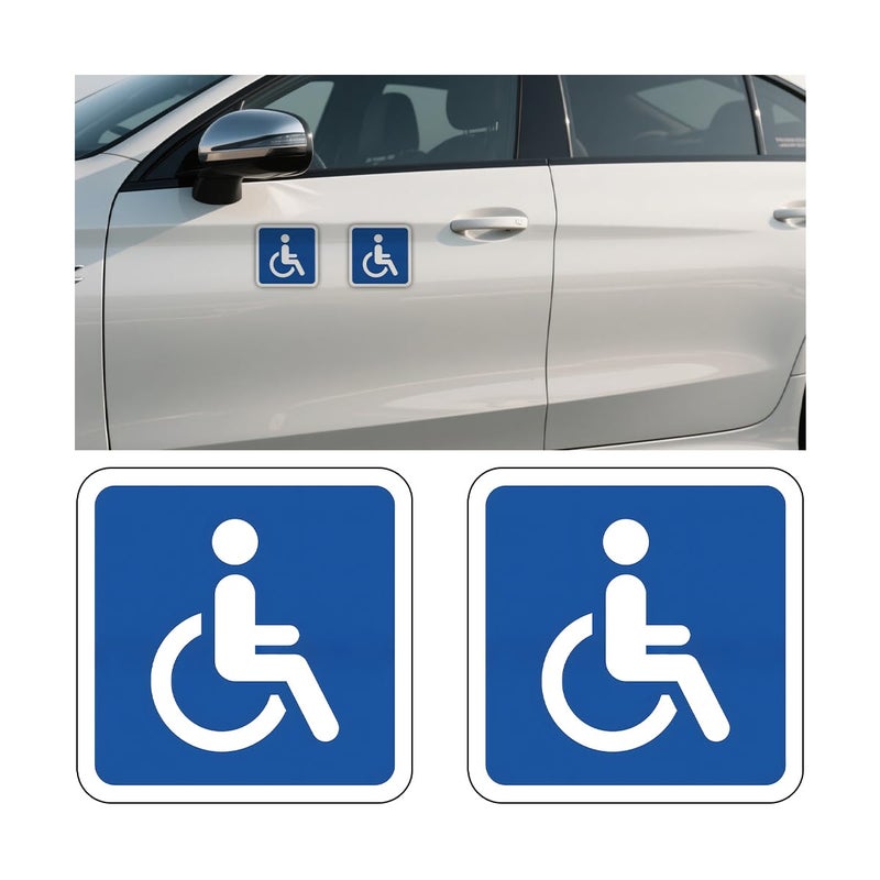 FALVFUN Car Handicap Parking Sign 2PCS Reflective Magnetic Vehicle Disabled Parking Access Symbol Sticker Waterproof Automotive Handicap Stop Signs Universal for SUV RV Truck Square - Image 3
