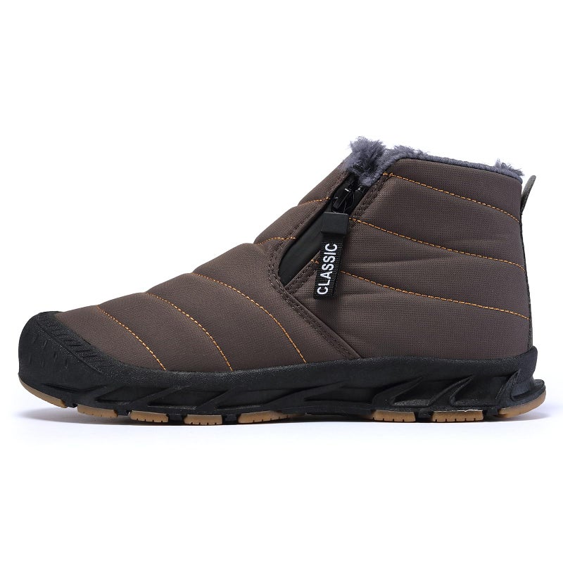 Jakcuz Mens Winter Snow Boots Fuzz Lined Warm Ankle Boots Water Resistant Outdoor Boots Lightweight Comfortable Shoes for Men Grey Brown Size 9.5 - Image 2