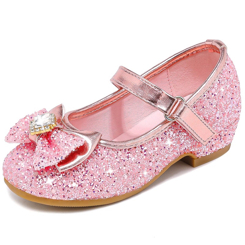 Furdeour Pink Girls Flats Shoes for Toddler Kid Wedding Party Prom Flower Princess Size 12 Dress up Cosplay Little Girls High Heel(2701PinkBrilliant 12) - Image 1