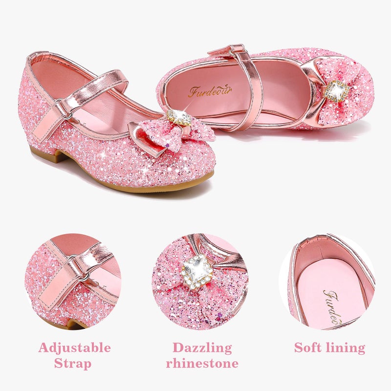 Furdeour Pink Girls Flats Shoes for Toddler Kid Wedding Party Prom Flower Princess Size 12 Dress up Cosplay Little Girls High Heel(2701PinkBrilliant 12) - Image 5
