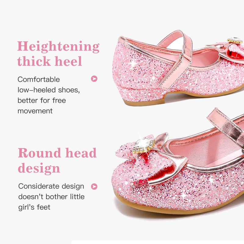 Furdeour Pink Girls Flats Shoes for Toddler Kid Wedding Party Prom Flower Princess Size 12 Dress up Cosplay Little Girls High Heel(2701PinkBrilliant 12) - Image 4