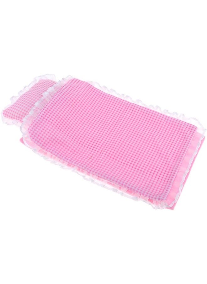 silvercnc - Pink Lace Bedding Set Pillow, Sheet & Comforter for Mellchan Dolls Bed Decor - Image 1