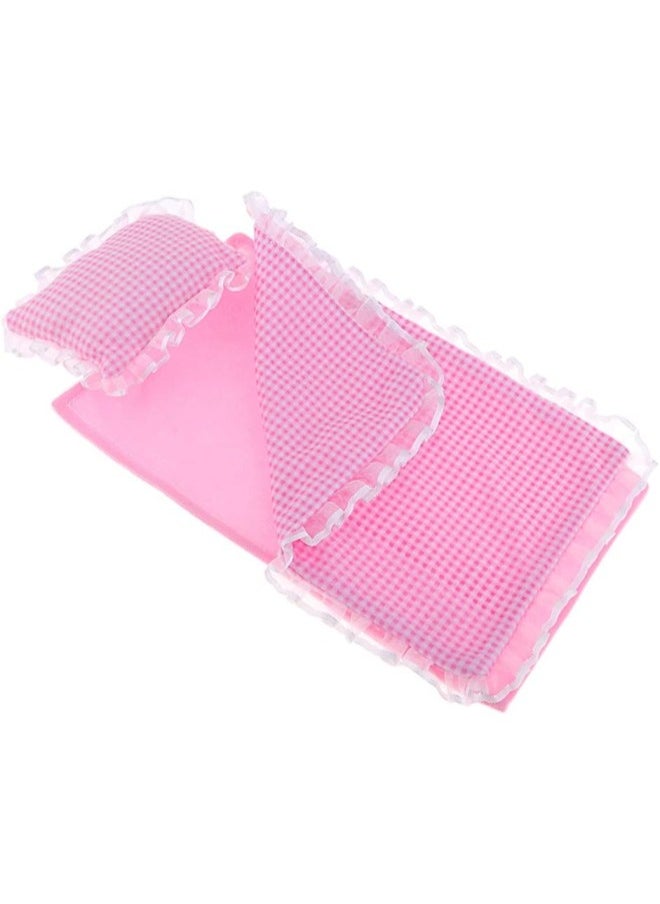 silvercnc - Pink Lace Bedding Set Pillow, Sheet & Comforter for Mellchan Dolls Bed Decor - Image 1