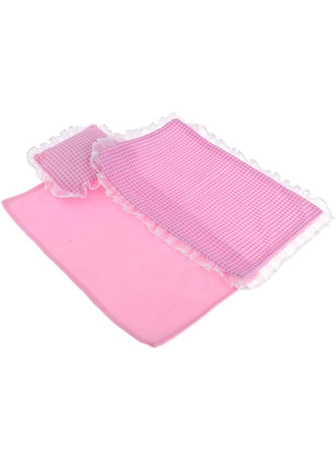silvercnc - Pink Lace Bedding Set Pillow, Sheet & Comforter for Mellchan Dolls Bed Decor - Image 1