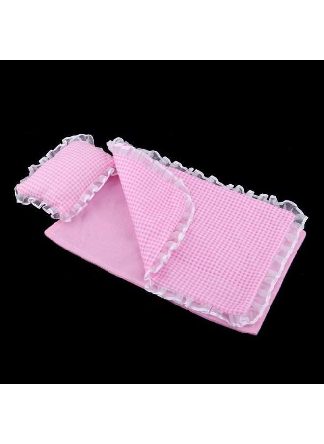 silvercnc - Pink Lace Bedding Set Pillow, Sheet & Comforter for Mellchan Dolls Bed Decor - Image 1