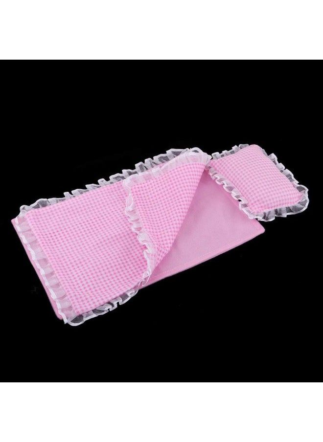 silvercnc - Pink Lace Bedding Set Pillow, Sheet & Comforter for Mellchan Dolls Bed Decor - Image 1