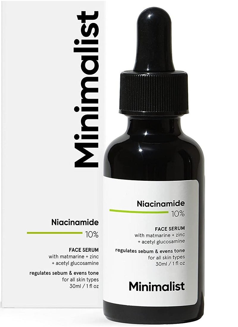 MINIMALIST Minimalist 10% Niacinamide Face Serum for Acne Marks Blemishes and Oil Balancing with Zinc Skin Clarifying Anti Acne Serum for Oily and Acne Prone Skin 30 ml  - Image 1