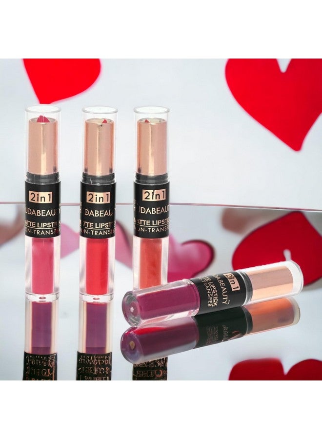 هدى كراش مجموعة أحمر الشفاه بيوتي 4 قطع مكونة من 2 في 1 أحمر شفاه سويسري سائل وغير لامع للنساء يدوم طويلاً ومقاوم للماء - Image 3