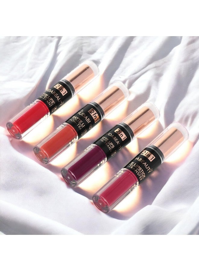 هدى كراش مجموعة أحمر الشفاه بيوتي 4 قطع مكونة من 2 في 1 أحمر شفاه سويسري سائل وغير لامع للنساء يدوم طويلاً ومقاوم للماء - Image 2