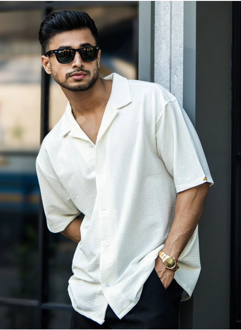 Maniac Maniac Mens Textured Collared Neck Half Sleeve SeerSucker Fabric Shirt