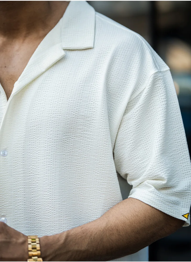Maniac Maniac Mens Textured Collared Neck Half Sleeve SeerSucker Fabric Shirt
