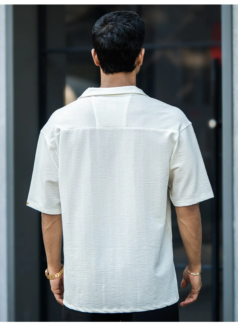 Maniac Maniac Mens Textured Collared Neck Half Sleeve SeerSucker Fabric Shirt