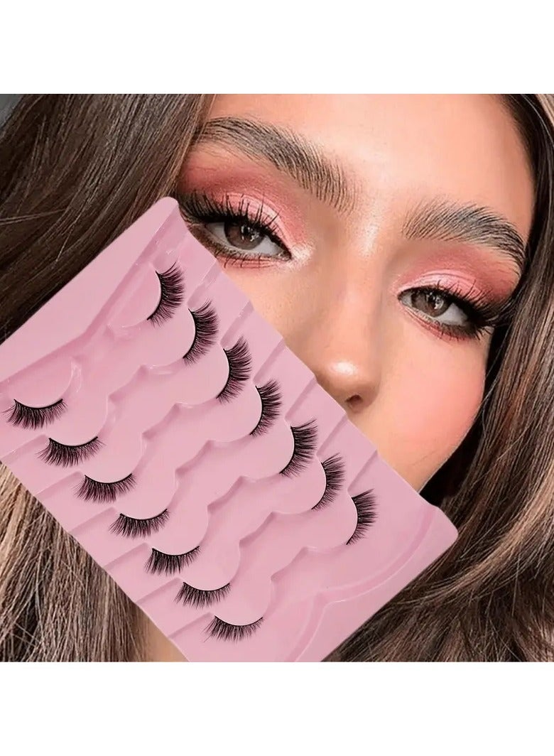 ORiTi 7 Pairs Half Eye Lashes Thick Fluffy Cat Eye Faux Mink False Eyelashes, Short And Long Volume Lashes  - Image 1