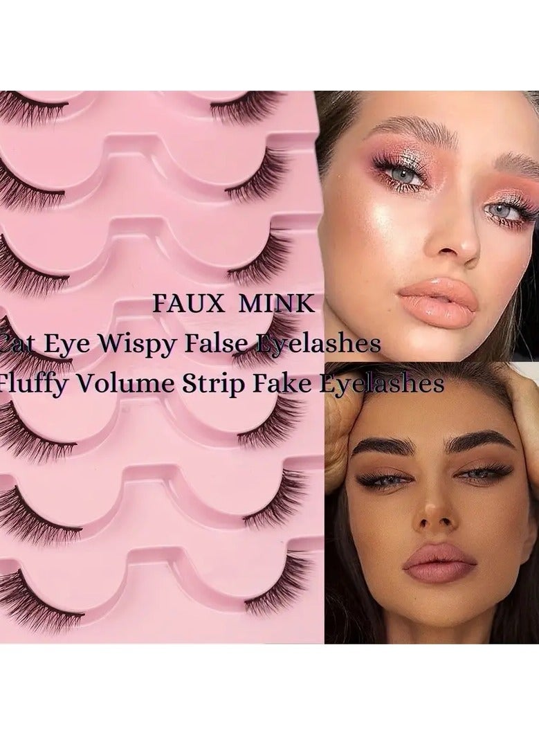 ORiTi 7 Pairs Half Eye Lashes Thick Fluffy Cat Eye Faux Mink False Eyelashes, Short And Long Volume Lashes  - Image 3