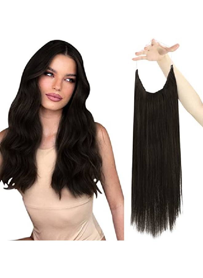 Sunny Hair Sunny Fish Line Hair Extensions Human Hair Darkest Brown Invisible Wire Hair Extensions Darkest Brown 2 Fish Wire Extensions Brown Hair Extensions Fishing Line Brown Remy Straight Short 12Inch 80G  - Image 2