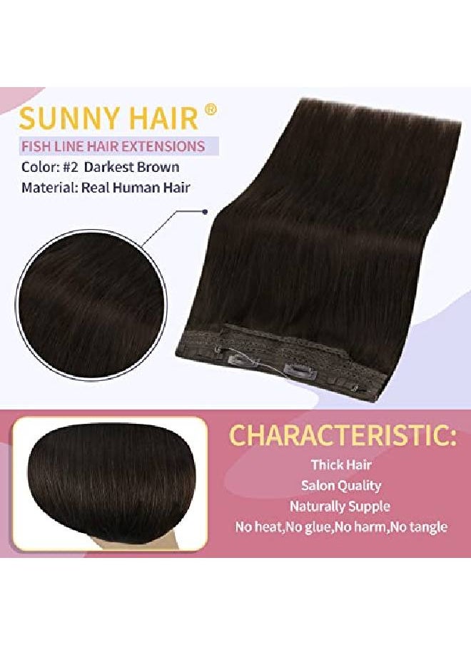 Sunny Hair Sunny Fish Line Hair Extensions Human Hair Darkest Brown Invisible Wire Hair Extensions Darkest Brown 2 Fish Wire Extensions Brown Hair Extensions Fishing Line Brown Remy Straight Short 12Inch 80G  - Image 3