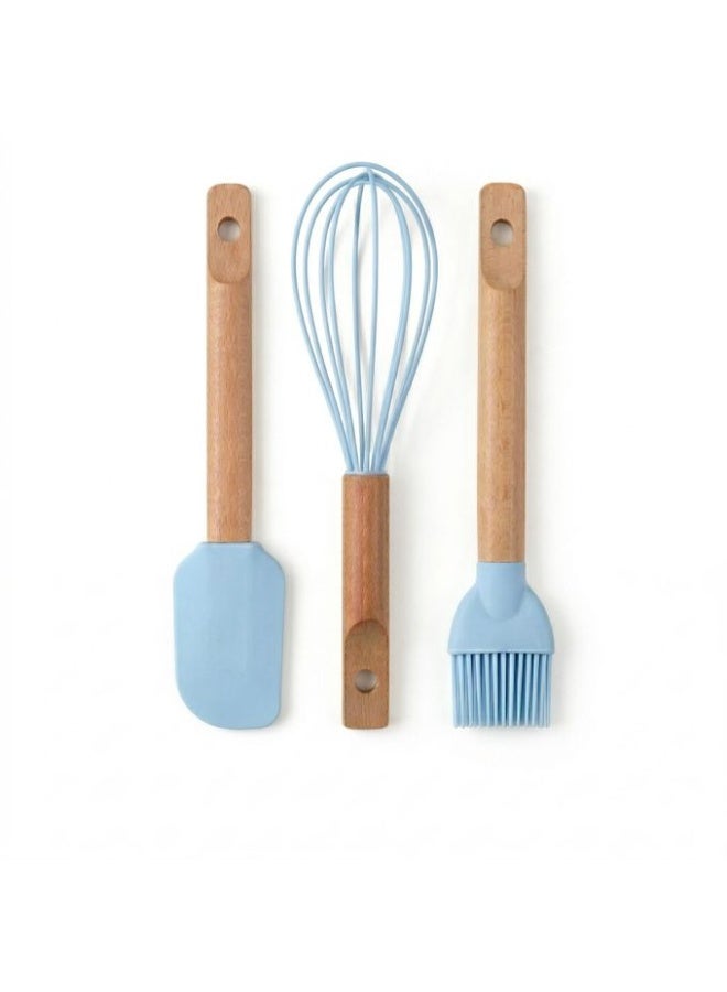 3-piece silicone kitchen utensil set with wooden handle – spatula + brush + hand whisk - Image 2