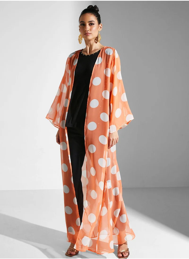 Golden Apple Floral Printed Longline Kimono