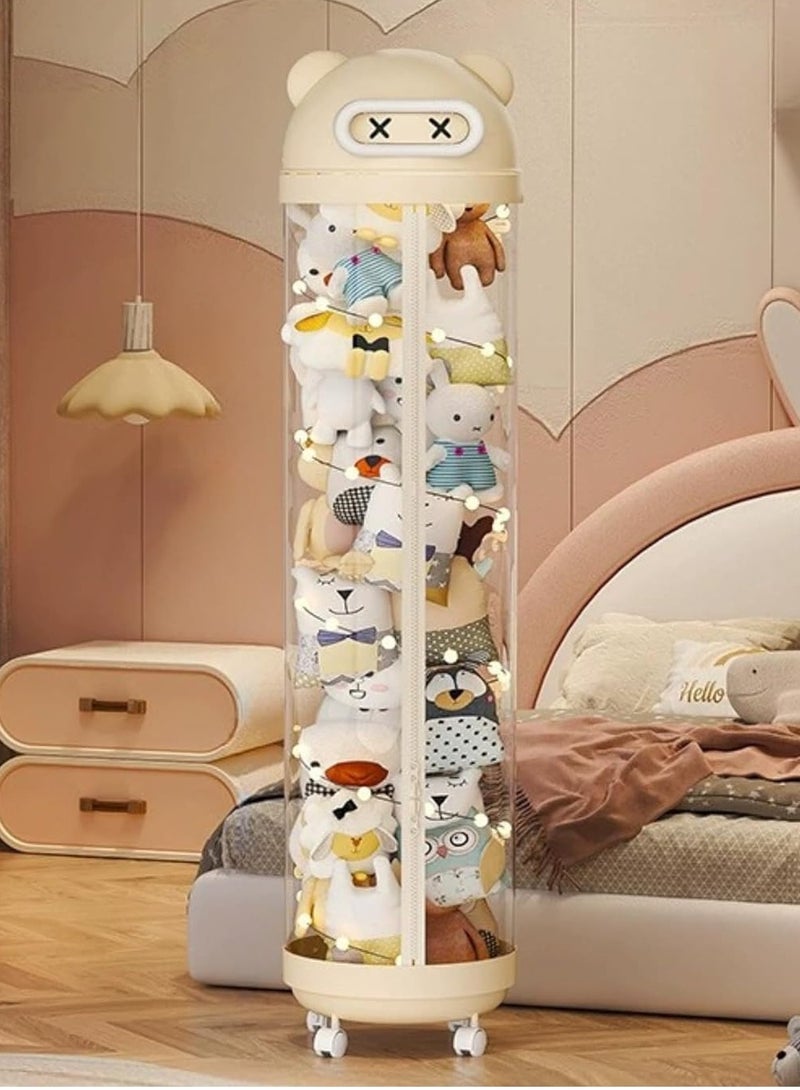 Toys Organizer，Toy Storage Tube，Kids Toy Storage Organizer with LED Light and Wheels Toy Display Bucket for Dolls Stuffed Animal Storage Tube for Nursery Playroom Bedroom(145cm)  - Image 1