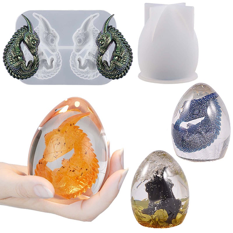 2 Pack Dragon Egg Mold  Dinosaur Silicone Mold for Resin Candle Easter Egg Animal Cartoon Candles