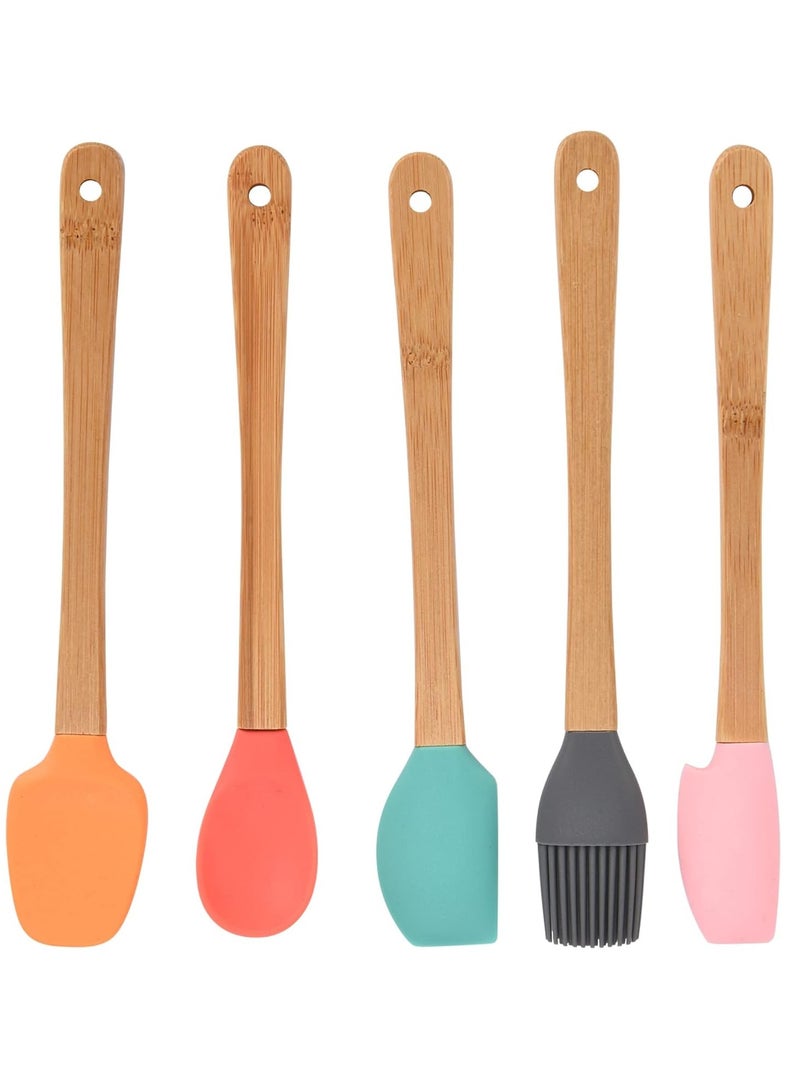 SOLARAE Pack of 5 Mini Silicone Spatula Set Kitchen Utensils Small Kitchen Scraper Spatula High Heat Resistant BPA Free Durable Silicone Spatulas for Eggs Pancakes BBQ - Image 1