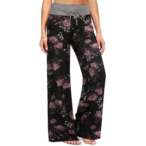 ZOOSIXX Soft Black Pajama Pants for Women, Wide Leg Comfy Casual Lounge Yoga Capri Pants 22'' / 30'' - Image 1