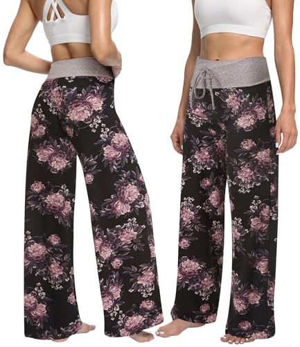 ZOOSIXX Soft Black Pajama Pants for Women, Wide Leg Comfy Casual Lounge Yoga Capri Pants 22'' / 30'' - Image 2