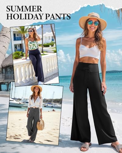 ZOOSIXX Soft Black Pajama Pants for Women, Wide Leg Comfy Casual Lounge Yoga Capri Pants 22'' / 30'' - Image 3