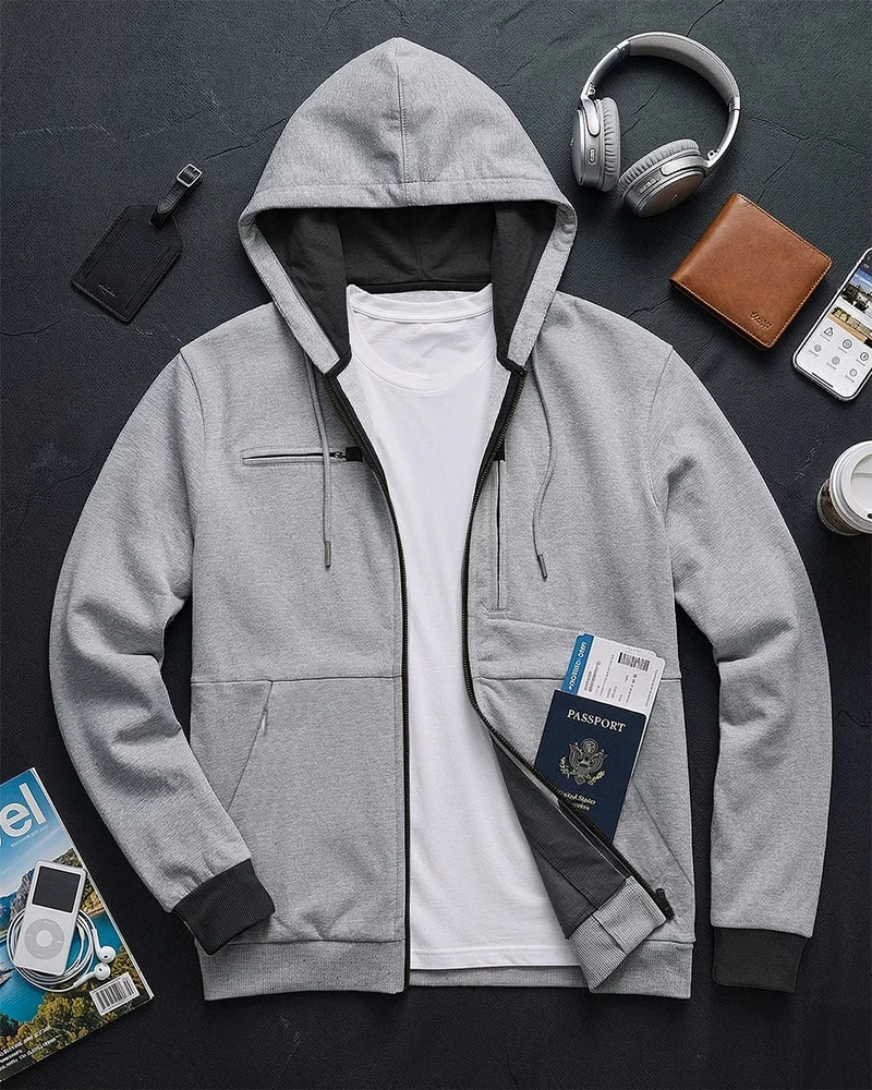 bewakoof Men's Grey Melange Airport Hoodie