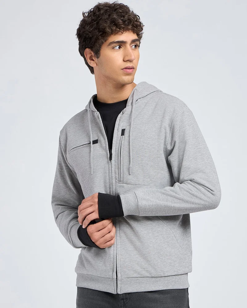 bewakoof Men's Grey Melange Airport Hoodie