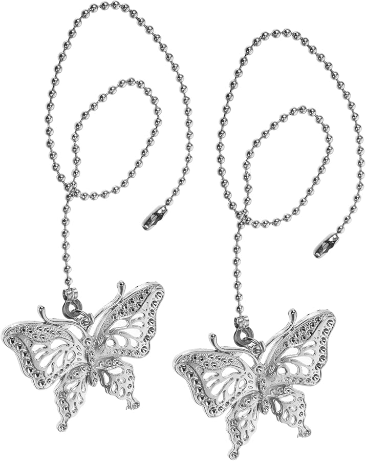 Mikikit قطعتان سلسلة سحب فراشة زخرفية، حبل تمديد 12 بوصة لتركيبات مروحة السقف والإضاءة - Image 2