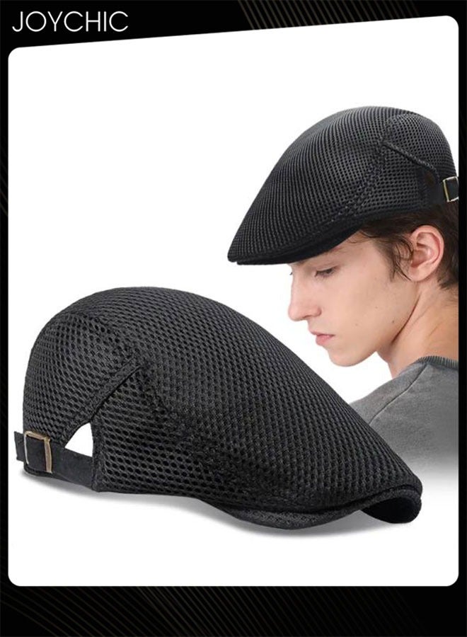 Joychic قبعة بيري للرجال قبعة شبكية قبعة جولف قيادة شمسية مسطحة قابلة للتنفس طراز غربي كلاسيكي قبعة بيري عتيقة قبعة غير رسمية قبعات هيب هوب للرجال - Image 1