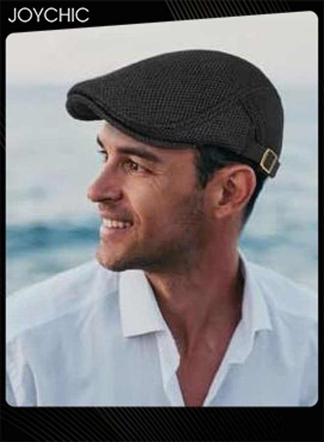 Joychic قبعة بيري للرجال قبعة شبكية قبعة جولف قيادة شمسية مسطحة قابلة للتنفس طراز غربي كلاسيكي قبعة بيري عتيقة قبعة غير رسمية قبعات هيب هوب للرجال - Image 2