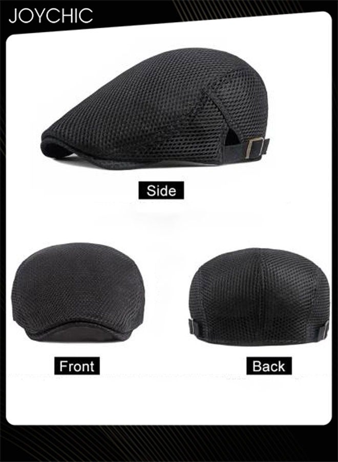 Joychic قبعة بيري للرجال قبعة شبكية قبعة جولف قيادة شمسية مسطحة قابلة للتنفس طراز غربي كلاسيكي قبعة بيري عتيقة قبعة غير رسمية قبعات هيب هوب للرجال - Image 4