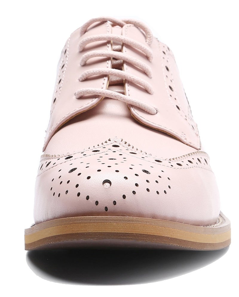 U-lite Women's Perforated Lace-up Wingtip Leather Flat Oxfords Vintage Oxford Shoes Brogues (7, Pink) - Image 2