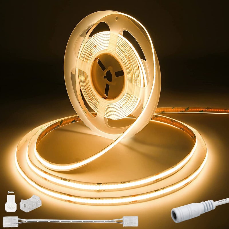 PAUTIX COB LED Strip Light 20ft/6.1m 3087LEDs Warm White 2700K CRI90+ High Lumen Super Bright,Lead-free Material Flexible DC24V LED Tape for Home&Office DIY Lighting Project(Power Supply Not Included) - Image 1