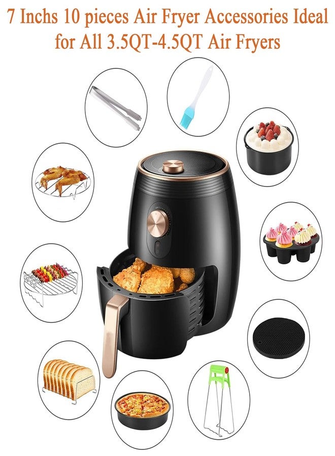 JACKGOLD Air Fryer Accessories Set Fit for Gowise Gourmia Cozyna Ninja,Fit All 3.5qt-4.5qt Air Fryer,Kits with Skewers Silicone Mat,Pizza Pan,Cake Barrel,Non-Stick,Dishwasher Safe,Universal,7 Inch 10pcs,Black - Image 2