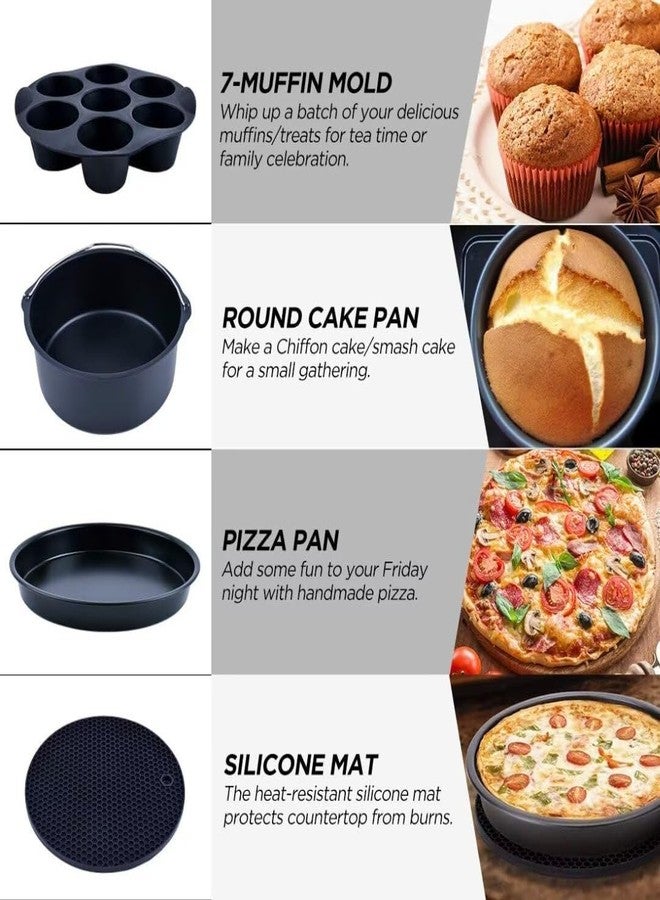 JACKGOLD Air Fryer Accessories Set Fit for Gowise Gourmia Cozyna Ninja,Fit All 3.5qt-4.5qt Air Fryer,Kits with Skewers Silicone Mat,Pizza Pan,Cake Barrel,Non-Stick,Dishwasher Safe,Universal,7 Inch 10pcs,Black - Image 4