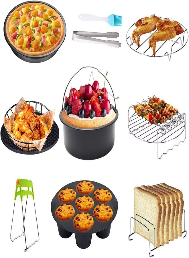 JACKGOLD Air Fryer Accessories Set Fit for Gowise Gourmia Cozyna Ninja,Fit All 3.5qt-4.5qt Air Fryer,Kits with Skewers Silicone Mat,Pizza Pan,Cake Barrel,Non-Stick,Dishwasher Safe,Universal,7 Inch 10pcs,Black - Image 1