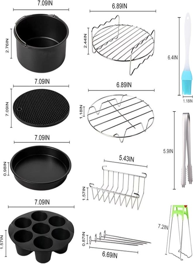 JACKGOLD Air Fryer Accessories Set Fit for Gowise Gourmia Cozyna Ninja,Fit All 3.5qt-4.5qt Air Fryer,Kits with Skewers Silicone Mat,Pizza Pan,Cake Barrel,Non-Stick,Dishwasher Safe,Universal,7 Inch 10pcs,Black - Image 3