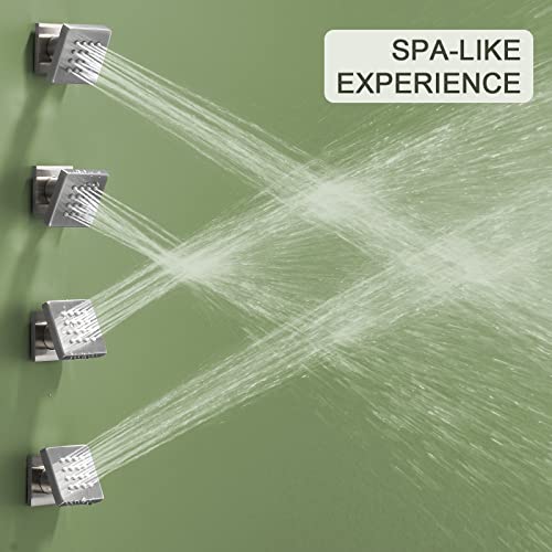 Bostingner Shower Body Spray Jets, Brushed Nickel Brass Square Shower Body Sprayer Spa Massage Showerhead Wall Mount Nozzles NPT 1/2”-4PCS (Brushed Nickel) - Image 2