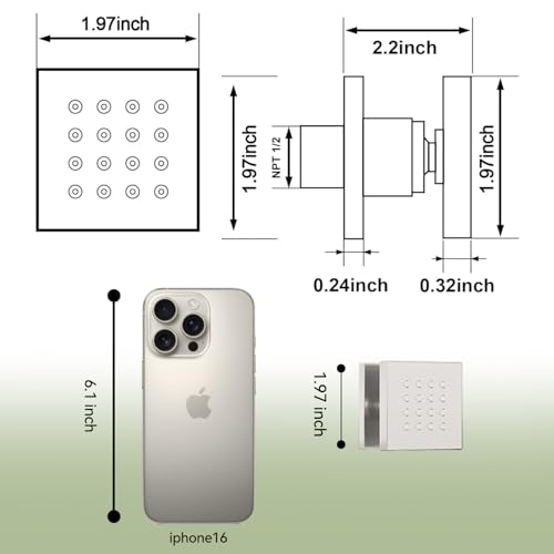 Bostingner Shower Body Spray Jets, Brushed Nickel Brass Square Shower Body Sprayer Spa Massage Showerhead Wall Mount Nozzles NPT 1/2”-4PCS (Brushed Nickel) - Image 5
