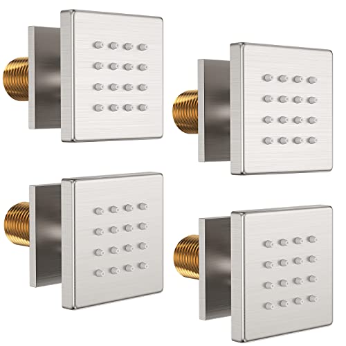 Bostingner Shower Body Spray Jets, Brushed Nickel Brass Square Shower Body Sprayer Spa Massage Showerhead Wall Mount Nozzles NPT 1/2”-4PCS (Brushed Nickel) - Image 1
