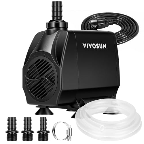 VIVOSUN 1050 GPH 100W Submersible Water Pump, Quiet Fountain Pump With 13.1 ft Head Lift, 6.6 ft Power Cord, 3 Nozzles, Tubing, & 2 Clamps, For Fish Tank, Pond, Aquarium, Hydroponics - Image 1